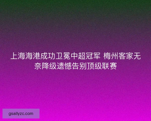 上海海港成功卫冕中超冠军 梅州客家无奈降级遗憾告别顶级联赛
